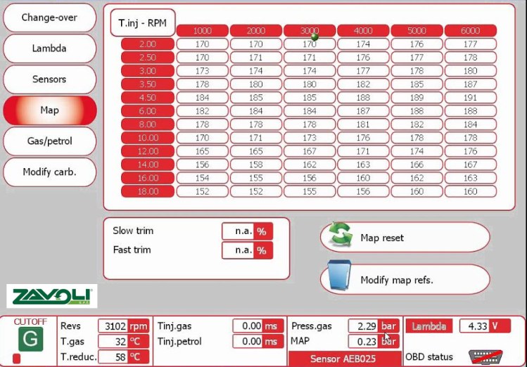 mapping software used in conjunction with injected lpg systems